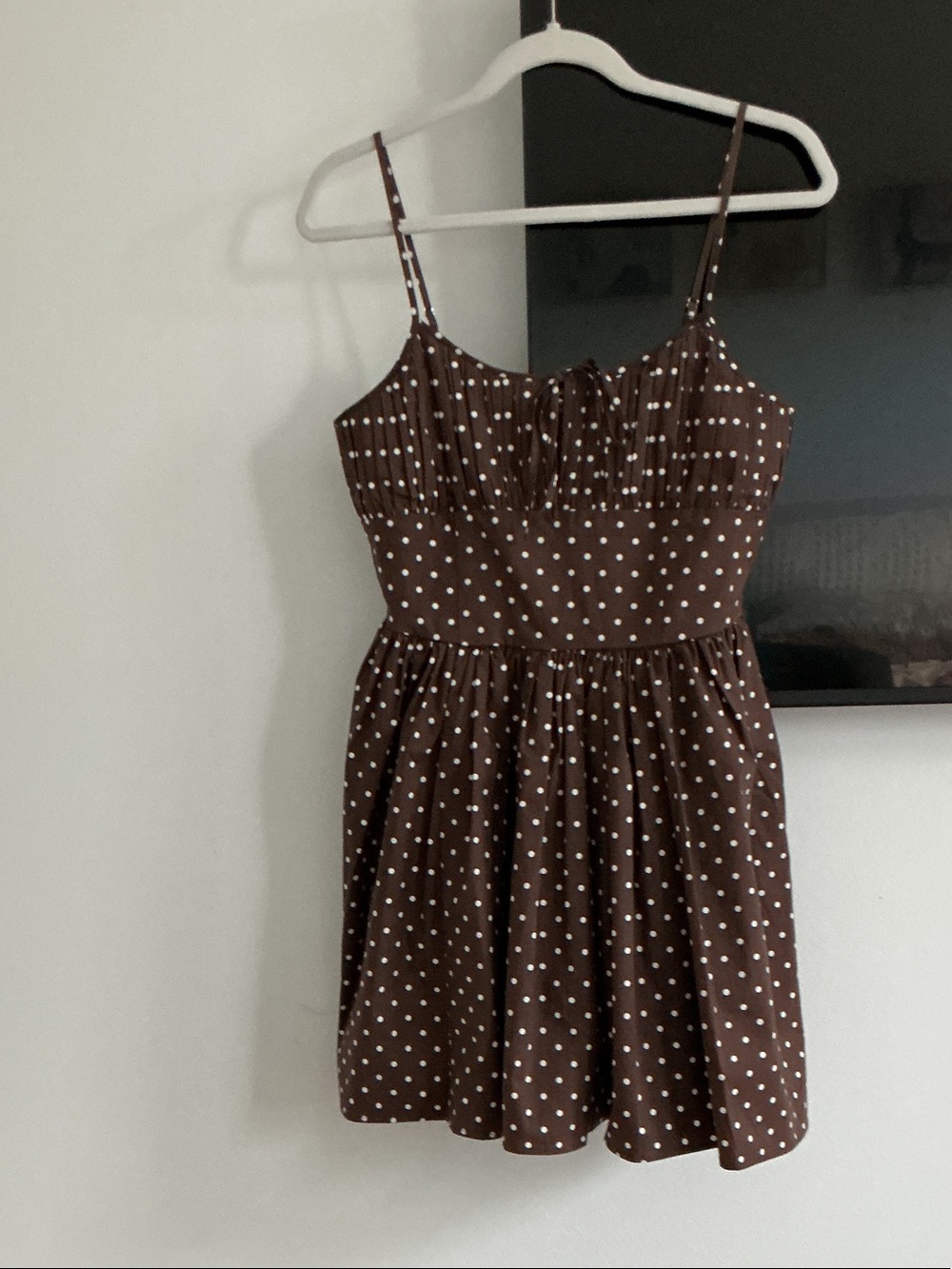 NWOT Brown Polka Dot Mini Dress with Spaghetti Straps